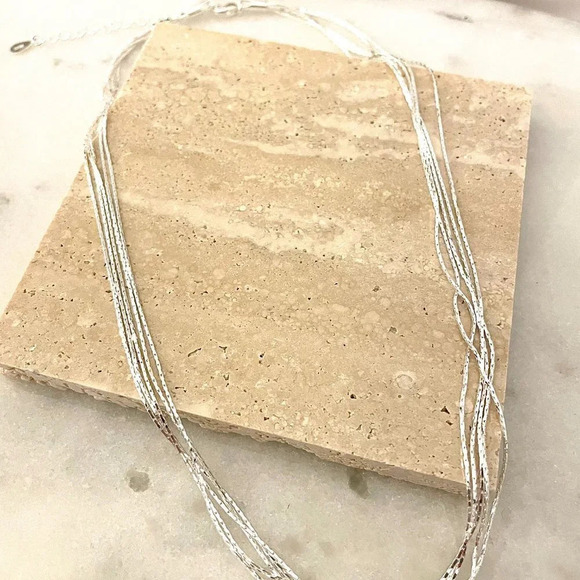925 Sterling Silver Multi Layer Necklace Thin Herringbone Chain Necklace - Picture 3 of 3